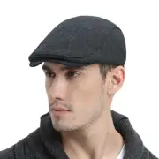 Men Wool Blend Flat Cap Tweed Newsboy Ivy Hat One Size Dark Grey