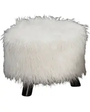 Linon White Faux Fur Foot Stool
