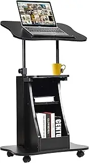 Giantex Mobile Laptop Desk, Height Adjustable Computer iPad PC Stand Table w/Wheels & Storage, Mobile Podium Stand, Sit-to-Stand Rolling Stand Laptop Desk Cart for Home Office Classroom, Black