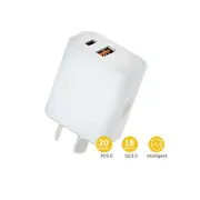 Sansai HW-311B-W 20W USB A & USB C Compact Wall Charger Plug with Quick Charge