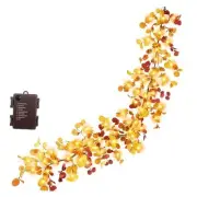 6FT Fall Eucalyptus Garland with Lights Fall Decorations Red + Orange+Yellow