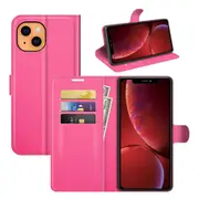 For iPhone 13 mini Case,Lychee PU Leather Wallet Folio Cover,Kickstand,Rose Red