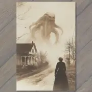 4x6" Woman Faces Huge Tentacled Monster Sepia Toned Spooky Vintage Look