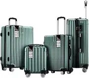 [AUSWAY] 4 Pcs Luggage Set Carry On Suitcase Traveller Bag Hard Shell Checked Front Hook Lightweight Dark Green