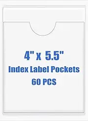 Origin-Joy 60 PCS Self Adhesive Index Card Pockets with Top Open, Clear Plastic Label Holder for Cards of Note, Library and Business, Adhesive Label Pockets & Card Holder (4 x 5.5 inch)