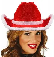 [Generic] Girls Santa Cowgirl Hat,Western Hat With White Brim | Unisex Cowboy Cowgirl Dress Up Hat For Christmas Costume Parties Supplies