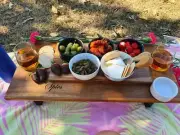Wine Grazing Board / Picnic Table Holds 2 Glasses Cheese Platter, Flat Pack