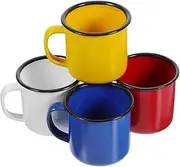 HEALEEP 4Pcs Vintage Enamel Water Mugs Retro Camping Coffee Milk Cups Comfortable Handle Design for Home Office Outdoor Use Red Yellow White Blue