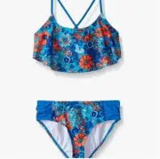 Kanu Surf Girls' Karlie Flounce Bikini Beach Sport 2 Piece Swimsuit Size 14 4689