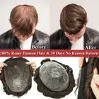 Mens Hair Replacement System Poly Thin Skin Toupee Units Human Hair Piece Topper