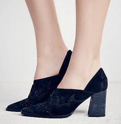 Free People ALAMO New Western Mule Pump NIB 37 Black Suede Leather Stud Shoe