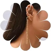 [Allereyae] Vintage Long Tassel Chain Earrings Crystal Tassel Chain Drop Earrings Gold Fake Helix Cartilage Cuff Earrings Non Pierced earrings Jewelry for Women and Girls