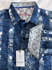 ROBERT GRAHAM Blue Floral Leaf Stripe Thurston Embroidered LS Mens Shirt Sz XL