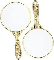 Generic 2Pcs Retro Handheld Makeup Mirror with Rose Handle Compact Vanity Mirror for Precision Application Portable Travel Essential for Daily Use