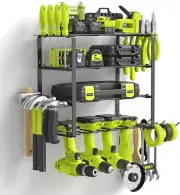 Tool Storage Wall Mount Hammer Drill Tool Rack for 4 Power Tools, 4 Levels Tool