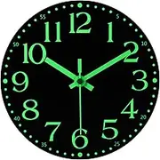 JoFomp Wooden Glow in The Dark Clock, 8 inch Silent Non-Ticking Battery Operated Clock, Energy-Absorbing Luminous Numerals and Hands, Lighted Wall Clock Decoration for Bedroom Living Room