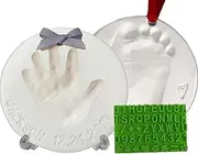 Baby Handprint Keepsake Ornament Kit (Makes 2) - Bonus Customization Tool for Personalized Gifts & Display Stand! Non-toxic Clay. No Baking. Dries Light and Soft So It Won't Crack.