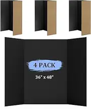 AKONEGE 4 Pack 36" x 48" Trifold Poster Board for Presentation, Black Corrugated Cardboard Large Tri Fold Poster Board for Science Fair, Office & School Projects, Photo Displays, Exhibitions Event