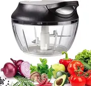Kitchen Manual Food Processor Vegetable Meat Chopper, Portable Hand Pull String Garlic Mincer Onion Cutter for Veggies 500ml Black