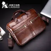 LAOSHIZI Leather Business Shoulder Messenger Crossbody Men HandBag briefcase Bag