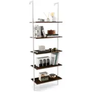 Costway 5-Tier Ladder Shelf Wall Mounted Bookshelf Bookcase w/Steel Frame Home Stand Display Storage Rack