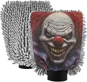 XYMZR Scary Clown Eye Nose Absorbent Microfiber Car Wash Mitt, Funny Cute Anime Scratch Free for Cars Cleaning, Home Cleaning Mitts, 2 Pack, 10.24” L x 7.09” W