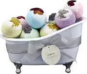 Bath Bombs Gift Set for Women – 10 Oversized Two Tone Bath Fizzies with Shea & Coco Butter Dry Flower Petals – Rich Spa Bath Set in Cute Tub - Multiple Fragrances –