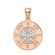 14k White/Rose Gold Rose and White Gold Medium Nautical Compass Pendant