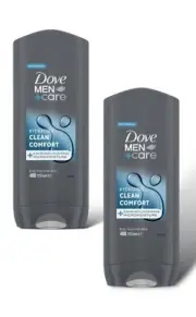 2x Dove Men+ Care Clean Comfort, 400 ml, Shower Gel, Shampoo and Face Wash