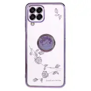 For Samsung Galaxy A42 5G Pattern TPU Phone Case Electroplating Rhinestone Ring Kickstand Cover