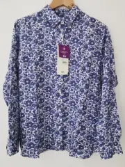 BNWT Uniqlo x Liberty Blue Floral Print Premium Linen Shirt Size Large * NEW