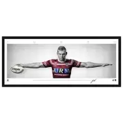 TOM TRBOJEVIC MANLY SEA EAGLES SIGNED FRAMED WINGS POSTER AFL MEMORABILIA