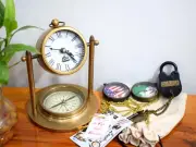 Elegant Brass Tabletop Clock with Precision Compass Integration A Modern Twist
