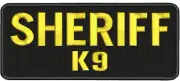 Sheriff K9 embroidery patches 4x10 hook gold