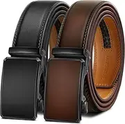 [KEMISANT] Men Belt 2 Pack, Leather Ratchet Belt Easy Click Slide For Men 1 3/8",Cut for Fit