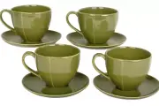 DIANE VON FURSTENBERG DVF Pebblestone Avocado Green Tea Cup/Saucers Set/4 New