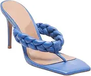 [NBTOICDAS] Women's Braid Strappy Flip Flops Square Open Toe Stiletto Heels Thong Slide on Mules Sandals