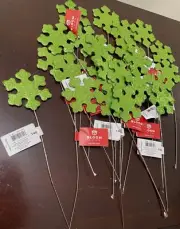 Lot of 33 Christmas Picks Glitter Green Snowflakes Holiday Picks BLOOM