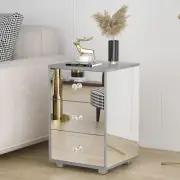 Mirror Bedside Table 3 Drawers Side Table Mirrored Nightstand for Bedroom Living