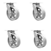 6 Inch V-Groove Semi Steel Swivel Caster Set with Bronze Bearings & Swivel Locks