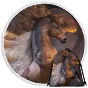 Spirit of the Wild Brown White Horse Round Beach Towel