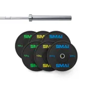 SMAI 105kg HD Bumper Plate Set Inc 15kg Barbell - Black