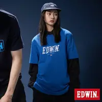 在飛比找momo購物網優惠-【EDWIN】男女裝 網路獨家↘EDWIN影子短袖T恤(藍色