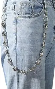 [PINKPIN] Wallet Chain Skull Jeans Chain Pants Chain Pocket Chain Belt Chain for Key Wallet Hip-Hop Fashion Goth Chain Silver, Metal