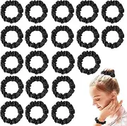 Satin Silk Scrunchies Hiar Ties for Women Girls Ponytail Holders 20 Pcs Mini Black Bulk Scrunchies Elastic Hair Bands for Thick Curly Hair Pony Tails Hair Ties