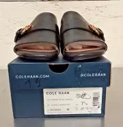 Cole Haan Women's Crosby Slide Sandal, Black Leather/Black, 7.5
