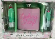 Two Shot Glasses 2.1oz & Flask 6oz Cactus Looking Sharp Pink Boxed Gift Set
