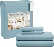 CHATEAU HOME COLLECTION Organic Cotton Full Size Bed Sheets – GOTS Certified, Deep Pocket Fitted Sheet, Cooling & Breathable, Soft Sateen Weave, French Blue