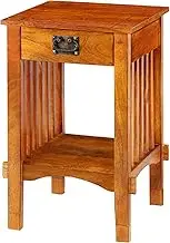 Benjara Spacious Mango Wood Telephone Stand with Slatted Side Panels, Brown