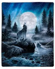 Lavish Home Howling Wolf And Moon Sherpa Throw Blanket